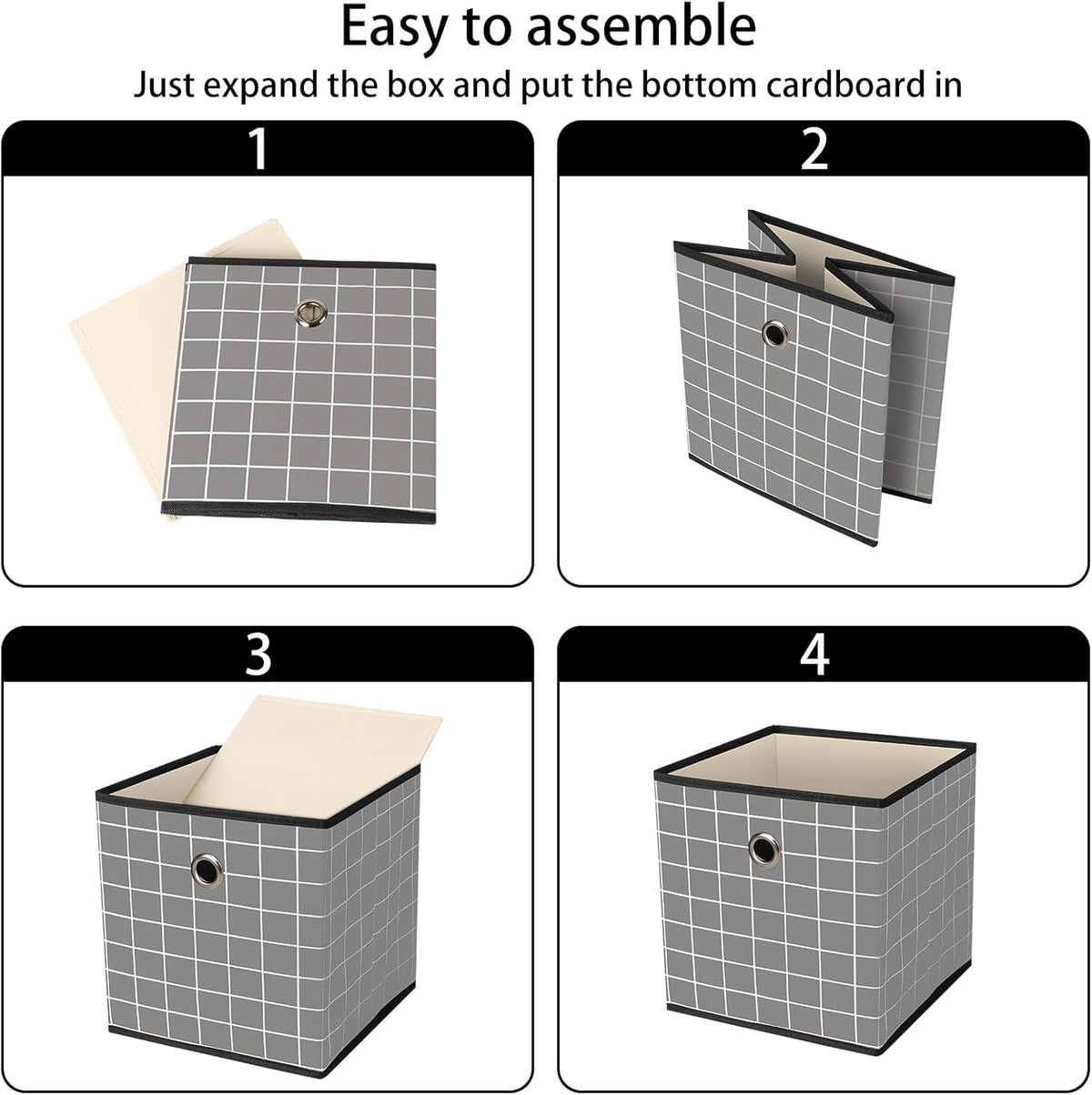 Black Foldable Storage Cubes Bins ,11 Inch Cloth Storage Cube Fabric Storage Box Cubes Organizer Baskets with Handles for Home Organizer Set of 3 (Black)