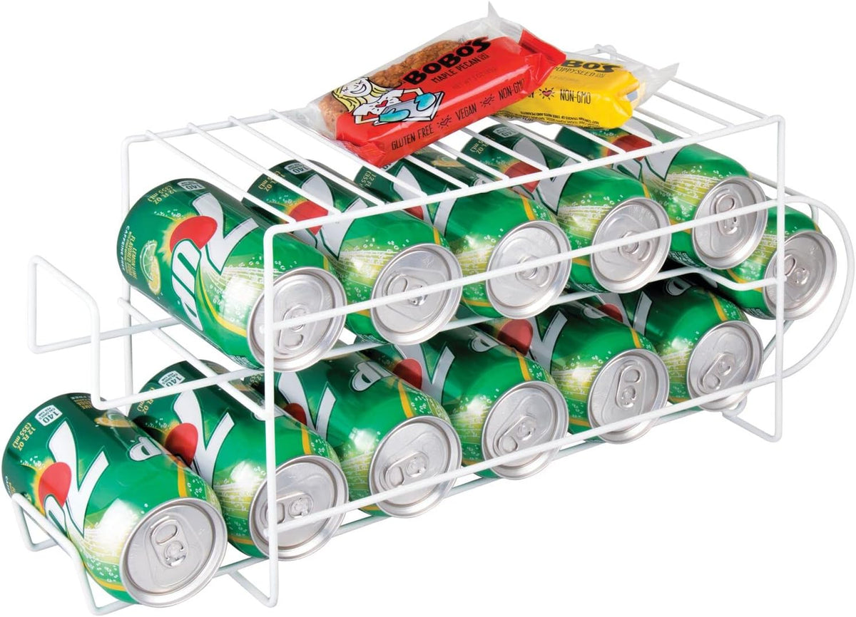 mDesign 2-Tier Metal Wire Standing Pop/Soda and Food Can Dispenser Storage Rack Organizer with Top Shelf for Kitchen Pantry, Countertop, Cabinet - Holds 12 Cans - Chrome