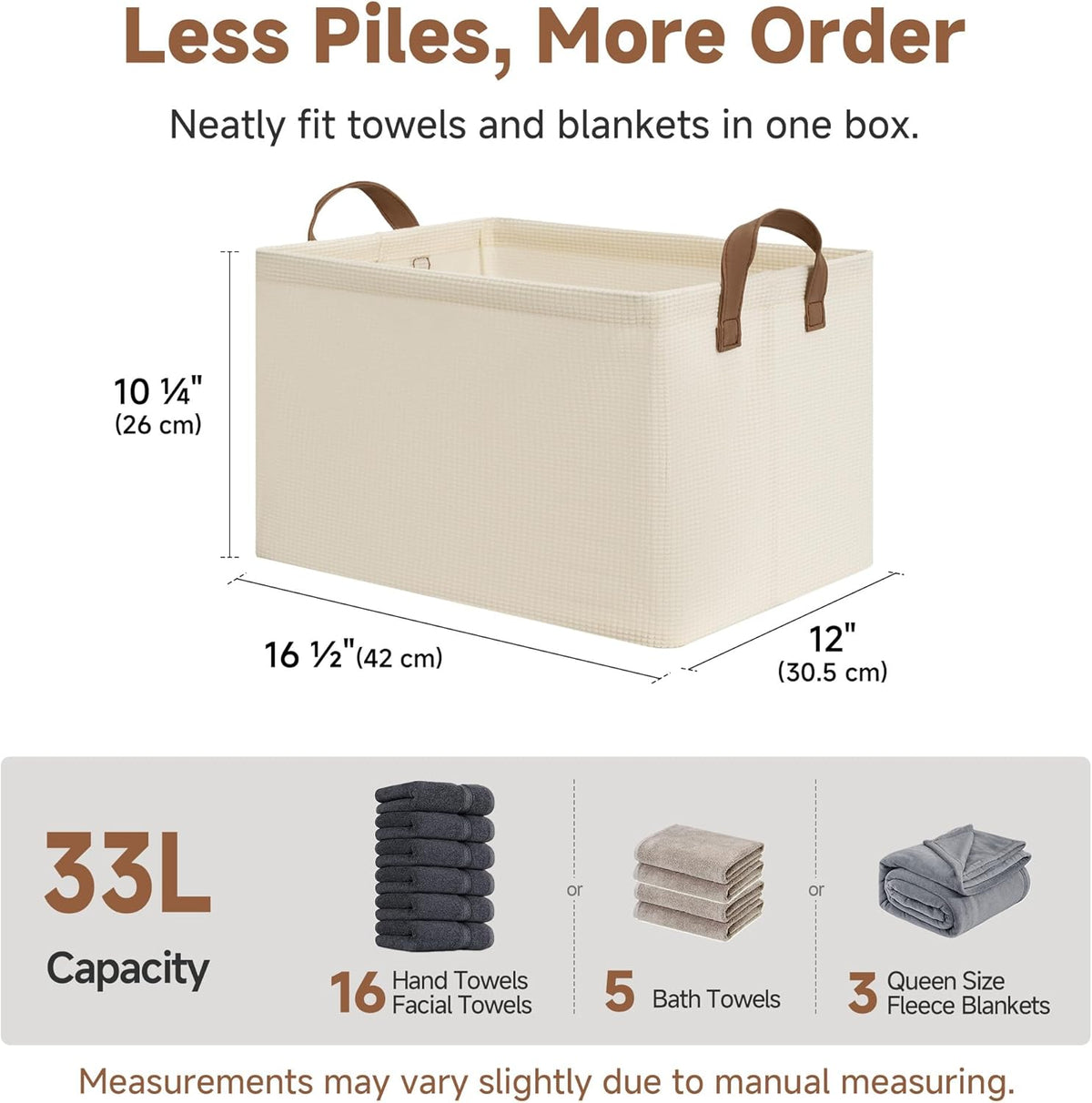 StorageWorks Storage Bins, Shelves Baskets for Organizing, Fabric Closet Organizers with Handles, Metal Frame, Beige-Cotton-linen, 2-Pack
