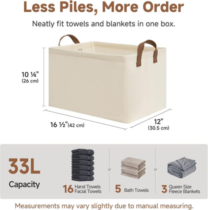 StorageWorks Storage Bins, Shelves Baskets for Organizing, Fabric Closet Organizers with Handles, Metal Frame, Beige-Cotton-linen, 2-Pack