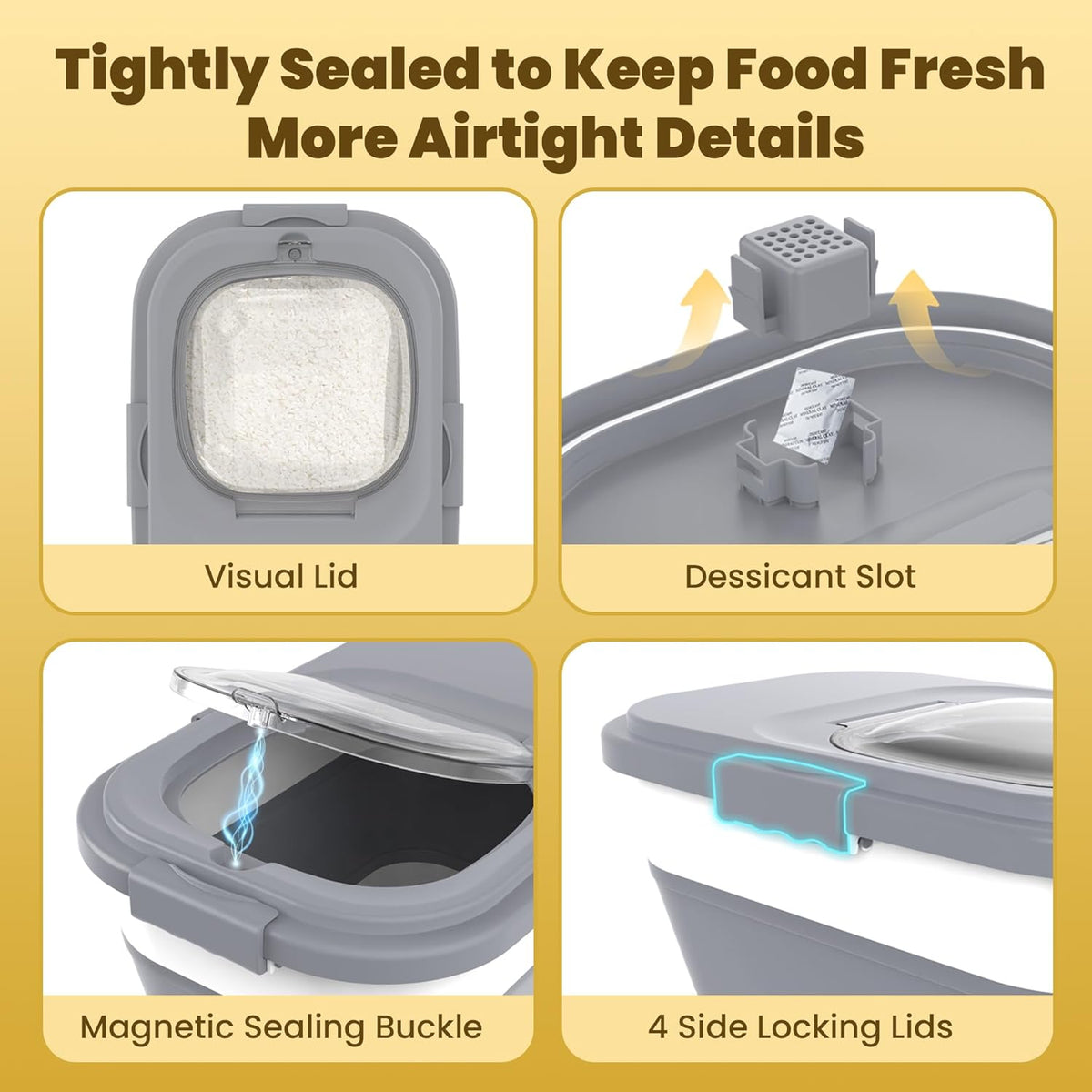 HOYTAMDAR 20-50Lbs Rice Container,Collapsible Food Storage Containers with Airtight Clear Lid,Wheels,Rice Storage Container with Small Bin and Scoop,Rice Dispenser for Flour Sugar Cereal Grain Dog Cat