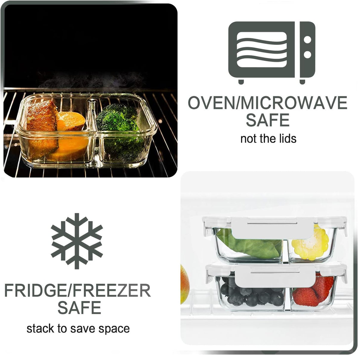 M MCIRCO 10-Pack,30 Oz Glass Meal Prep Containers 2 Compartments Airtight Lunch Bento Boxes with Lids, Glass Food Storage Containers, Microwave, Oven, Freezer, Dishwasher