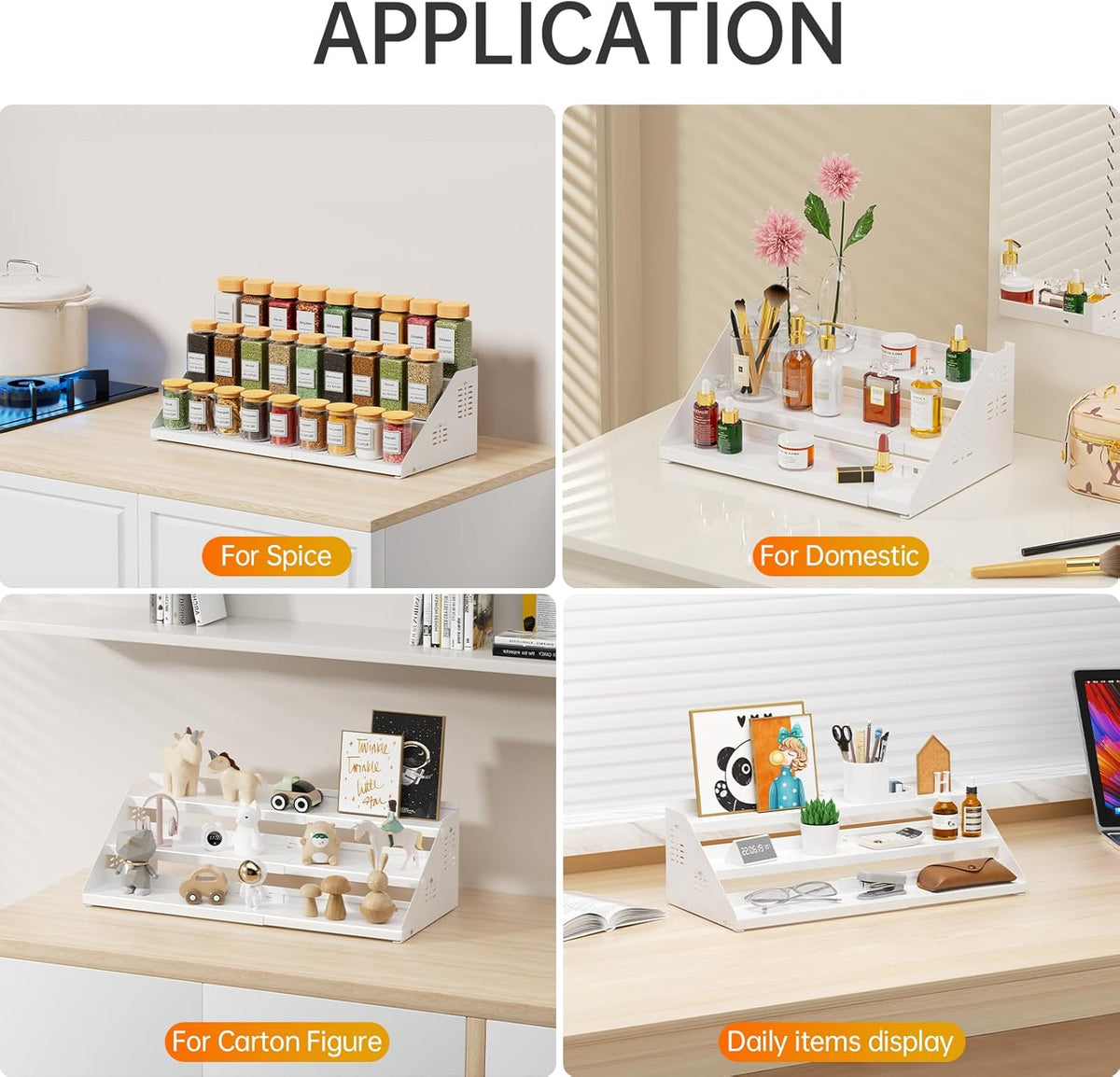 RCHYFEED Spice Rack Organizer for Cabinet, 3 Tier Spice Rack Expandable(13.4"-21.8"), Height Adjustable Spice Organization Shelf Metal Display Shelf, Spice Organization for Cabinet Countertop Pantry