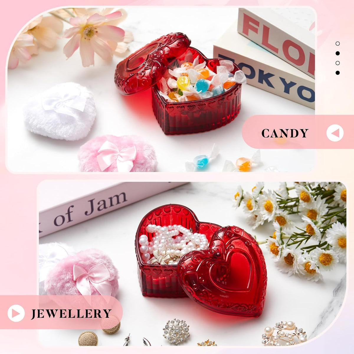 Tioncy 3 Pcs Large Body Powder Puff and Container Valentine's Day gift Powder Container with Puff Crystal Case Soft Washable Reusable Velour Face Body Glitter Wet Dry Makeup (Classic,Clear)