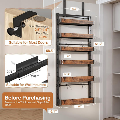 8-Tier Over The Door Pantry Organizer, Heavy-Duty Metal Wall Mount or Hanging Spice Rack, behind the door storage Shelves with Adjustable Basket, Back of Door Organizer for Kitchen Cabinet and Closet