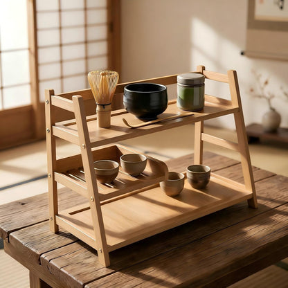 3 Tier Bamboo Matcha Station, coffee station organizer Shelf for Kitchen Countertop, Tea Bar - Matcha Powder, Tools & Cup Organizer for Matcha Lovers, Home Baristas.
