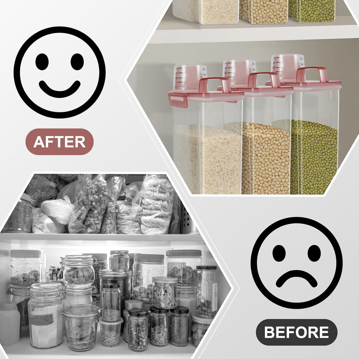 LEAWALK Airtight 4 LBS Rice/Cereal/Dry Food Storage Container BPA Free, 2.11Qt Clear Plastic Kitchen and Pantry Organization Bin Suitable for Oats, Flour, Sugar, Pasta, Pet Food, etc (Clear Grey)