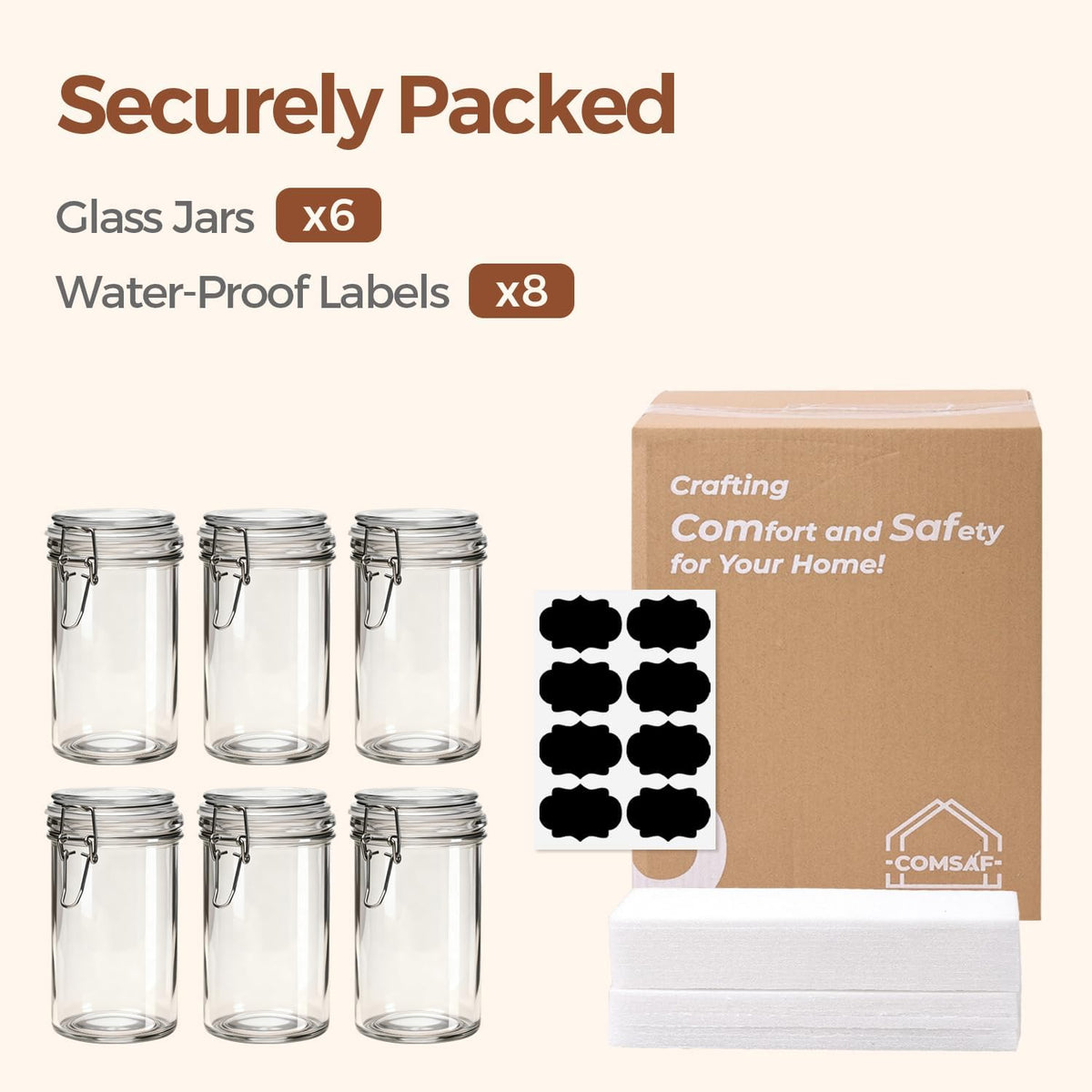 ComSaf 3-Pack 68oz 13-Inch Tall Glass Pasta Containers for Spaghetti & Long Pasta, Slender Airtight Canisters for Vertical Pantry Organization, Food Storage Jars for Linguine & Breadsticks