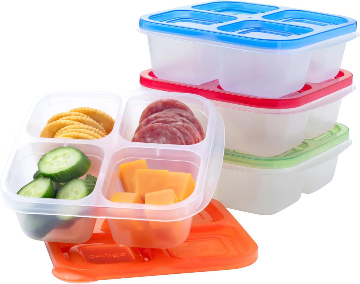 Bentgo Easyboxes 4-Compartment Snack Containers - 8-Piece Set with 4 Trays & 4 Custom-Fit Lids to Seal in Freshness - Reusable Food Storage & Meal Prep Bento BPA-Free Containers (Brights 4-Pack)