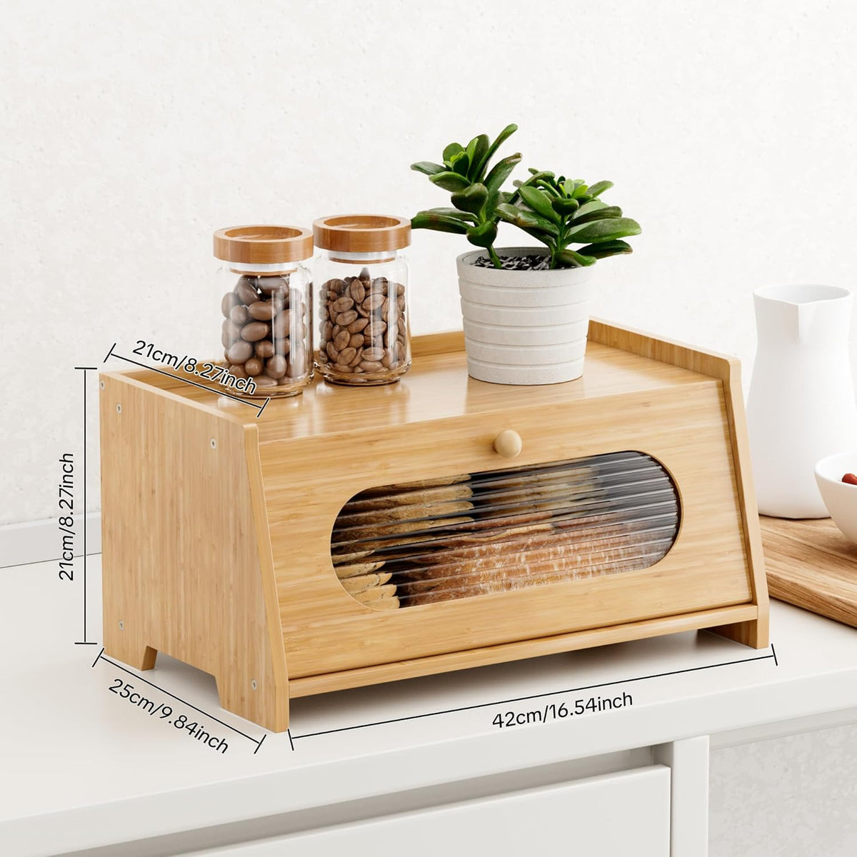Bread Box,Extra Large 2-Tier Bamboo Bread Box for Kitchen Countertop,Bread Storage Container with Magnetic Acrylic Door for Homemade Bread,Under Cabinet,Pantry Organizer(Natural)