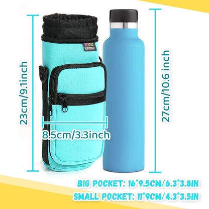 Nuovoware Water Bottle Carrier Bag,25oz/40oz/64oz Bottle Pouch Holder,Adjustable Shoulder Hand Strap 2 Pocket Sling Neoprene Sleeve Sports Accessories for Hiking Travelling Camping
