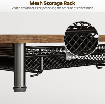 YATINEY Coffee Pod Drawer Holder, Coffee Pod Drawer for K Cup, 35 Capacity Coffee Capsules Storage Organizer, Sliding Mesh Basket, for Home Office, Kitchen, Rustic Brown KH08BRG1