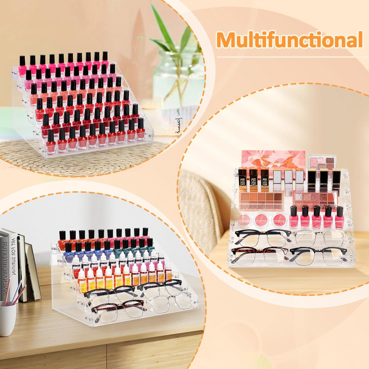 6-Tier Nail Polish Organizer Rack, Acrylic Display Stand Holder for Nail Paint, Tattoo ink, Essential Oil, Sunglasses Storage for Salon Vanity Table, Home Decor, Holds 72 Bottles