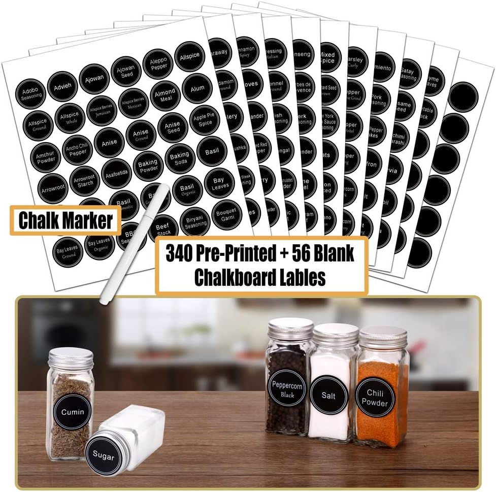 SWOMMOLY Spice Rack Organizer with 72 Empty Square Spice Jars, 340 Spice Labels with Chalk Marker and Funnel Complete Set,for Countertop,Cabinet or Wall Mount, Black