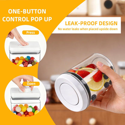 Pop Airtight Food Storage Containers with Lids, Push Button Seal BPA-Free for Kitchen Pantry Organization, 0.65Qt/0.7Qt/1.8Qt for Cereal, Flour, Sugar, Snacks Dry Food Storage