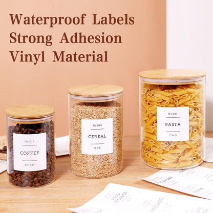 Borosilicate Glass Storage Jars with Bamboo Lids + 132 Pre-Printed Pantry Labels Included, BPA-Free Thicken Airtight Containers for Flour, Sugar, Rice, Microwave & Freezer Safe(100OZ/54OZ/27OZ)