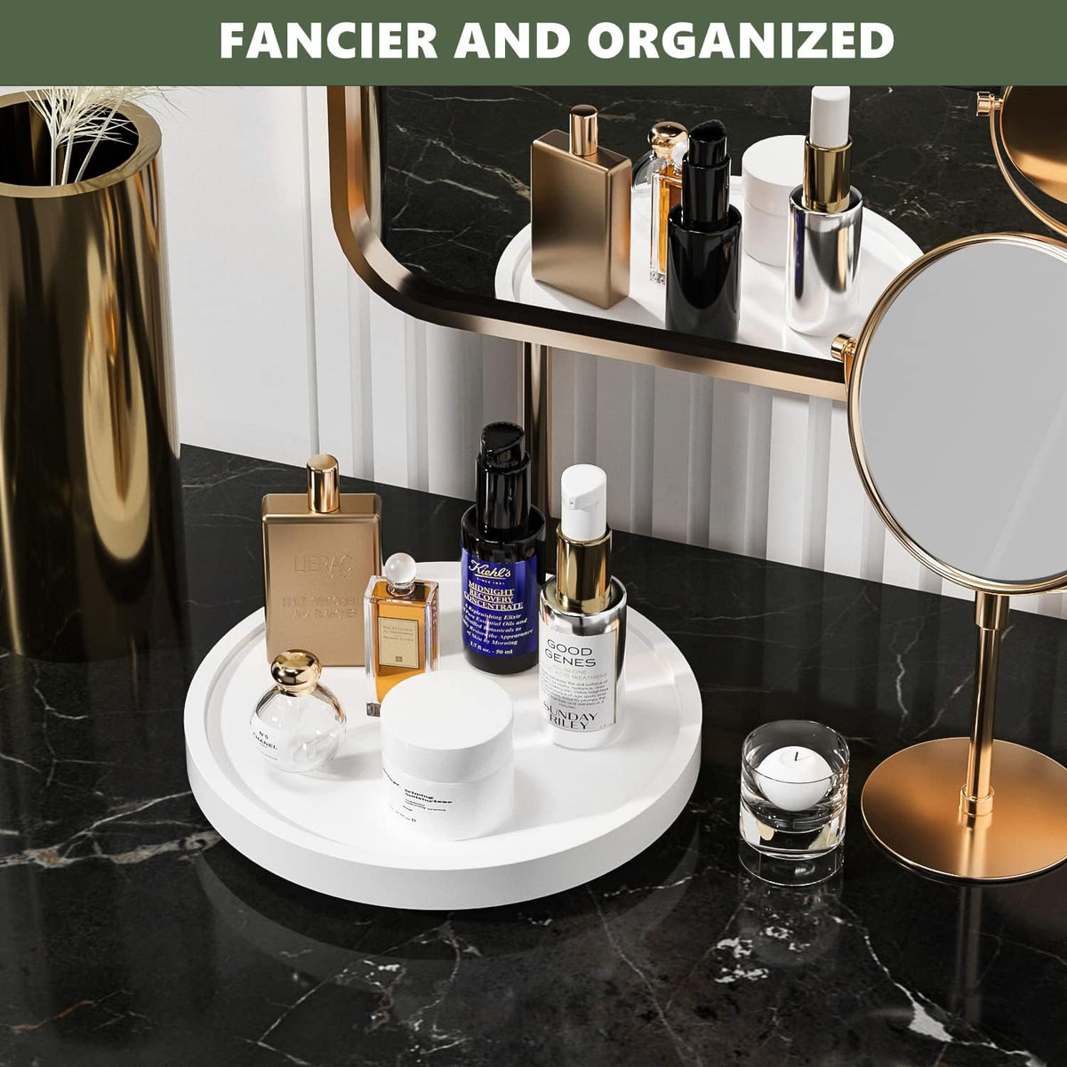 Lazy Susan Organizer, 10 Inch Non-Skid Bamboo Turntable Organizer for Salt Pepper Olive Oil and Spices Next to Stove, Wooden Lazy Susan for Table or Kitchen Countertop Organizer