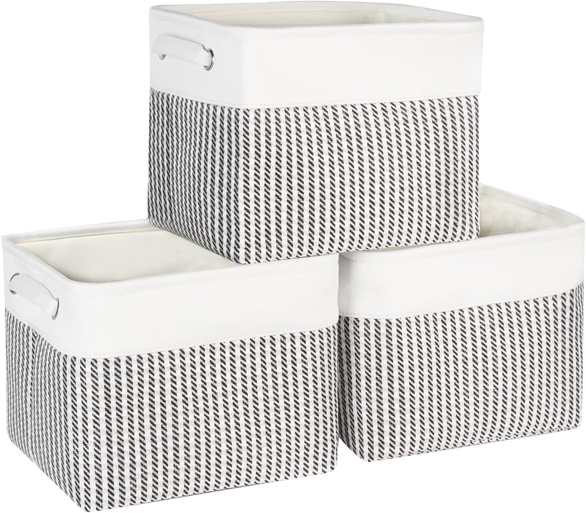 Foldable Storage Bin Collapsible Basket 12" x 10" x 9.5" Cube Storage Organizer Bins with Dual Carry Handles for Home Closet Shelves Drawers Organizer, Set of 3, Grey