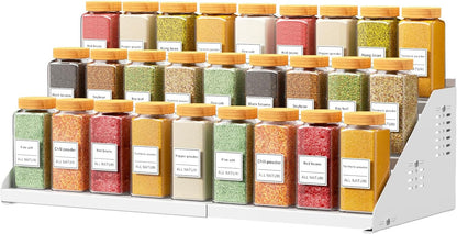 RCHYFEED Spice Rack Organizer for Cabinet, 3 Tier Spice Rack Expandable(13.4"-21.8"), Height Adjustable Spice Organization Shelf Metal Display Shelf, Spice Organization for Cabinet Countertop Pantry