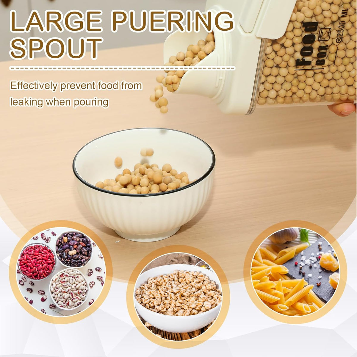 Blushtier 4 PCS Cereal Containers Storage 2.5L Airtight Large Dry Food Containers with Pouring Spout Cereal Storage Dispenser Measuring Cup for Flour and Baking Supplies, White