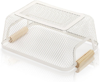 Noamus 3 Pack Metal Mesh Baskets with Wood Handle, Iron Storage Organizer Basket, Cream White Wire Countertop Baskets for Organizing, Cabinet Pantry Closet Bedroom Kitchen(3 Size)