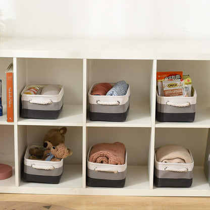 Fabric Storage Bins 12x8x5 inch [6-Pack] with Rope Handles - Decorative Baskets for Organizing