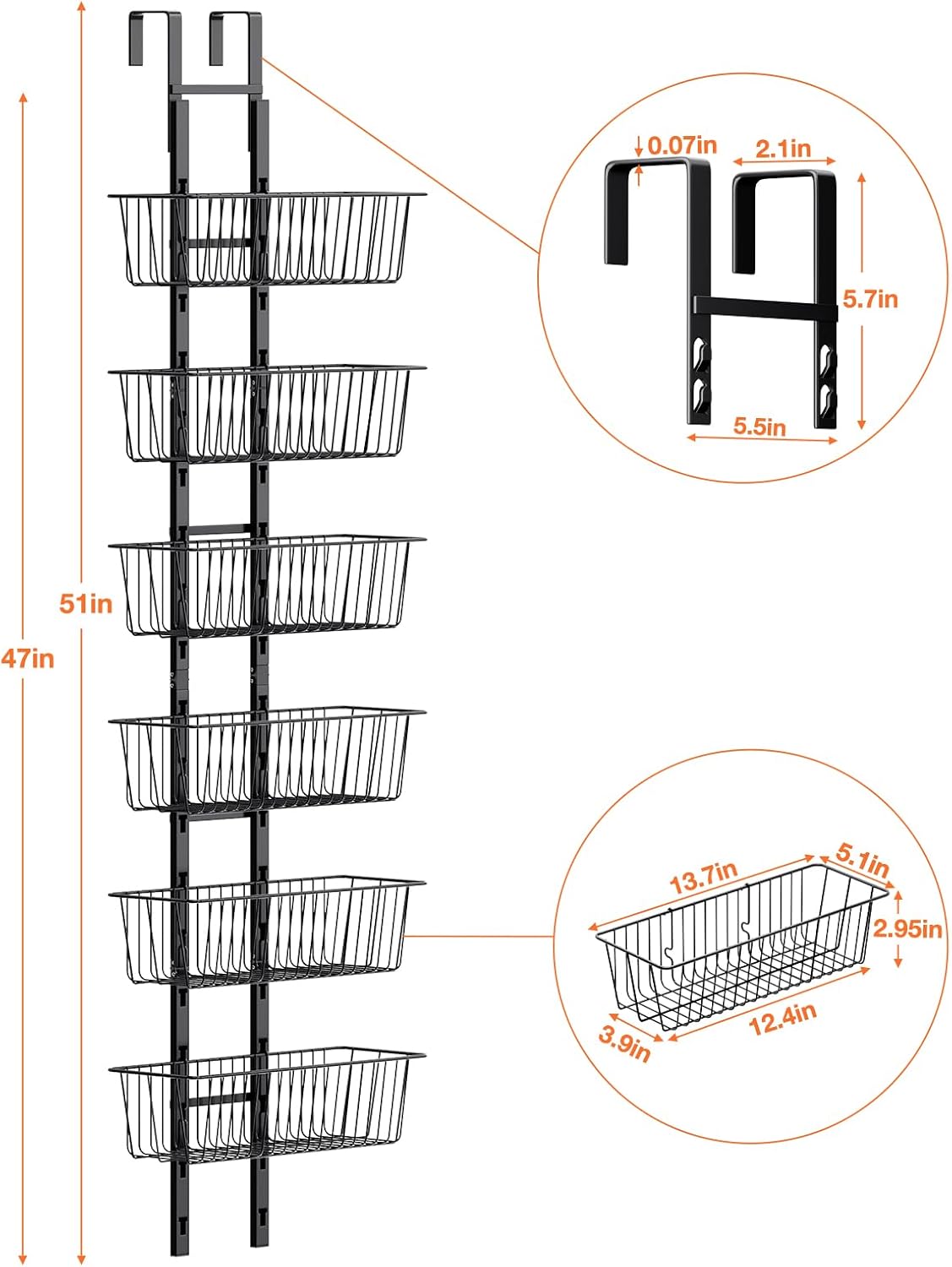 10 Tier Over the Door Pantry Organizer, Over the Door Spice Rack with Adjustable Baskets, Metal Hanging Door Pantry Organizers and Storage for Kitchen Bathroom Bedroom, White