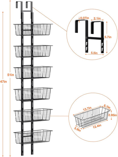 10 Tier Over the Door Pantry Organizer, Over the Door Spice Rack with Adjustable Baskets, Metal Hanging Door Pantry Organizers and Storage for Kitchen Bathroom Bedroom, White