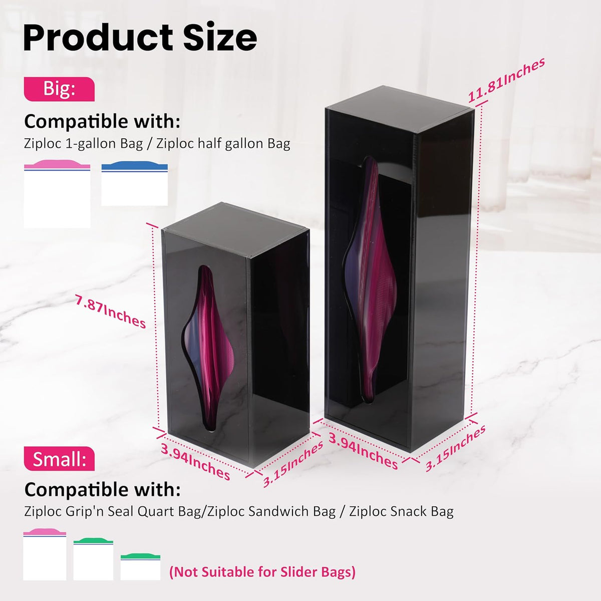 LUVCOSY Acrylic Food Bag Storage Organizer Magnetic Fridge Attachment Compatible with Ziploc Sandwich/Snack/Grip'n Seal Quart, Dispenser for Ziploc Bags, Kitchen Organization and Storage, 1 Pack