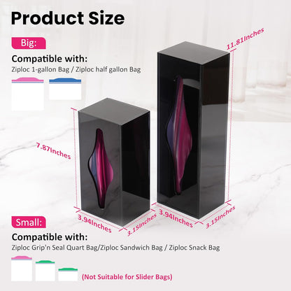 LUVCOSY Acrylic Food Bag Storage Organizer Magnetic Fridge Attachment Compatible with Ziploc Sandwich/Snack/Grip'n Seal Quart, Dispenser for Ziploc Bags, Kitchen Organization and Storage, 1 Pack