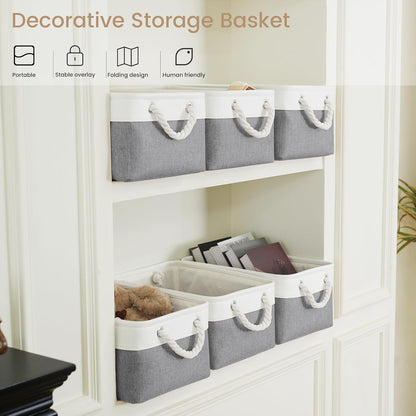 Large Storage Baskets- 15.7x11.8x8.26 inch Storage Bins for Shelves and Closet Organizing, Foldable Fabric Bin for Home Organization Clothes and Laundry (3-Pack, White&Khaki)