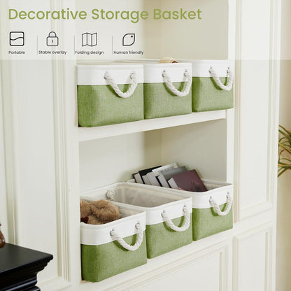 Large Storage Baskets- 15.7x11.8x8.26 inch Storage Bins for Shelves and Closet Organizing, Foldable Fabric Bin for Home Organization Clothes and Laundry (3-Pack, White&Khaki)