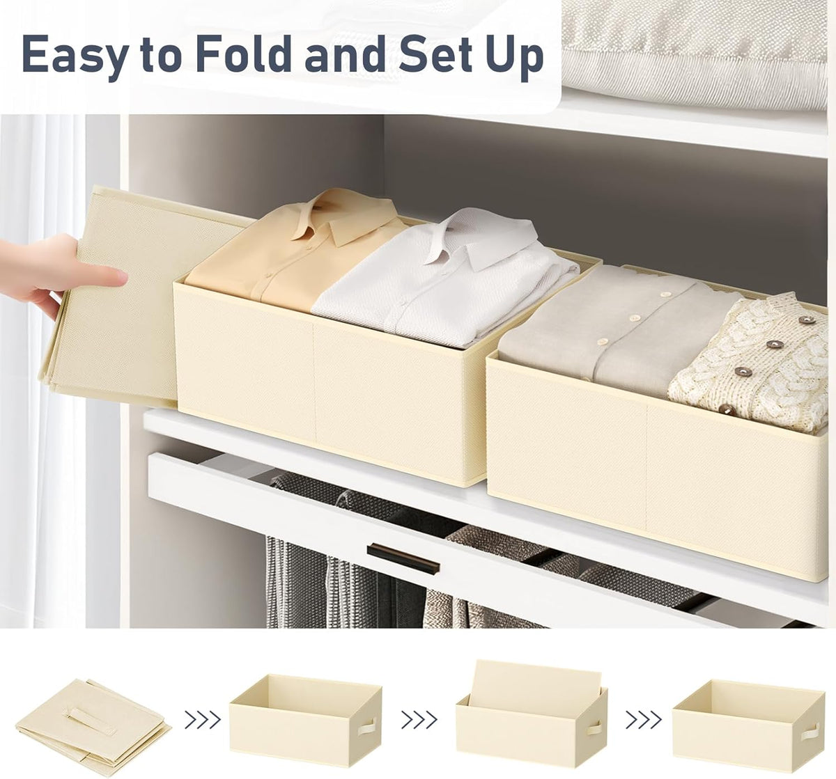 DIMJ Closet Storage Bins - Fabric Storage Baskets for Shelves, Collapsible Closet Organizers and Storage with Handles, Trapezoid Shelf Organization Storage Cubes for Purse, Toys, Books, Towel, Socks