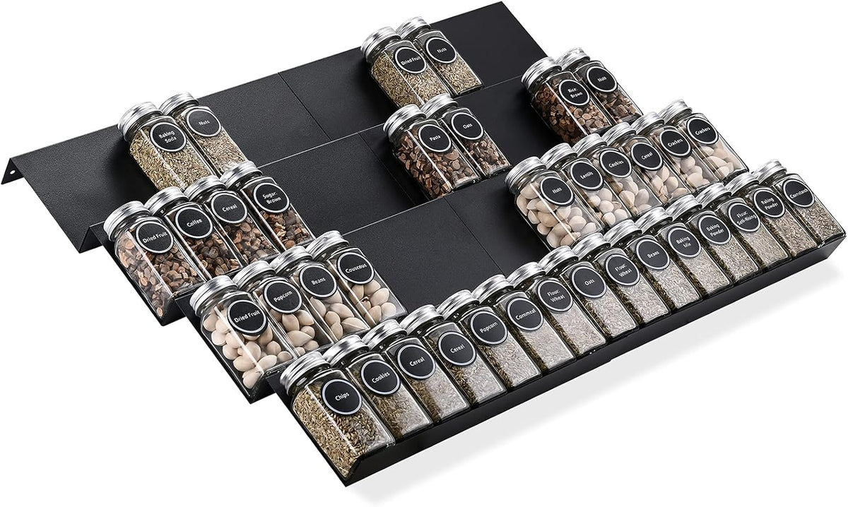 Mulush Bamboo Spice Rack Tray - Spice Drawer Organizer for Kitchen Cabinets Storage and Organization (Jars Not Included, 8 Individual Pieces, Not Adjustable)