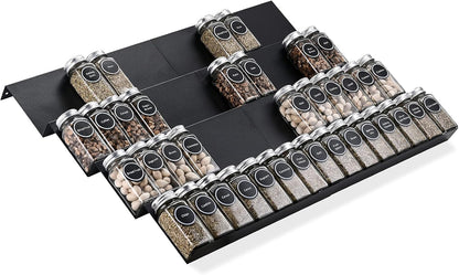 Mulush Bamboo Spice Rack Tray - Spice Drawer Organizer for Kitchen Cabinets Storage and Organization (Jars Not Included, 8 Individual Pieces, Not Adjustable)