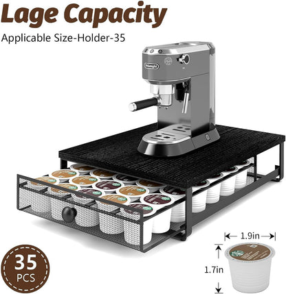 Sedegn Coffee Pod Holder Counter Coffee Vertuo Capsules Storage Organizer with Sliding Drawer Compatible For 35 K-Cup Pods No Assembly Needed Rustic Brown