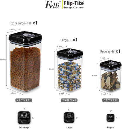 Felli Flip Tite Storage Container with Built-In Spoon & Airtight Lid 5” Large-M Ring Flip Top, Stackable Acrylic Canister for Sugar Flour Powder, Kitchen Pantry Organizer (1.8qt), 2 spoons