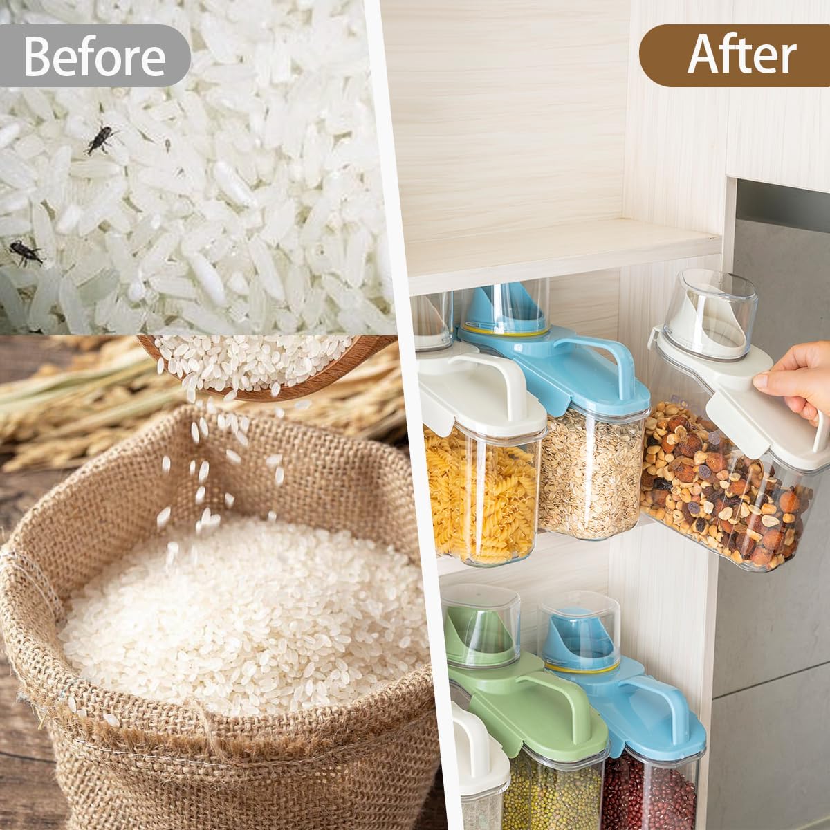 LANGMINGDE Cereal Containers Storage, 2.8L/95oz Airtight Large Dry Food Storage Containers with Pouring Spout Measuring Cup for Snacks Grain Rice,BPA Free Dispenser Plastic Bin