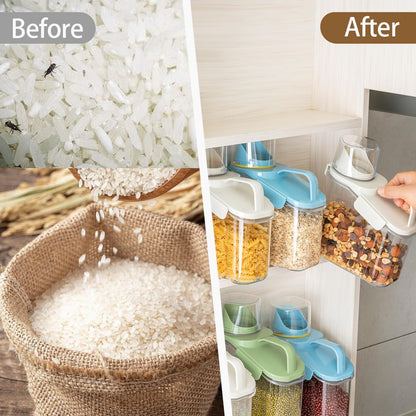LANGMINGDE Cereal Containers Storage, 2.8L/95oz Airtight Large Dry Food Storage Containers with Pouring Spout Measuring Cup for Snacks Grain Rice,BPA Free Dispenser Plastic Bin