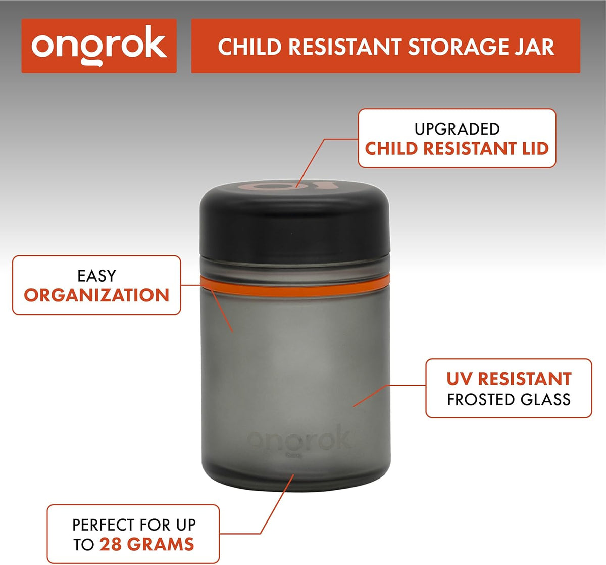 ONGROK Glass Storage Jar, 180ml | UV Herb/Spice Jar with Child‑Resistant Lid, Color‑Coded Glass Containers to Preserve Smell and Aroma