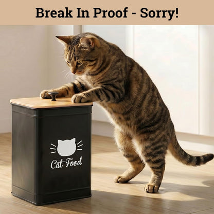 Cat Food Storage Container with Scoop - 5-7 lb (25 Cup) Capacity Metal Cat Food Container with Airtight Bamboo Lid and Metal Scoop - Airtight Pet Food Storage Containers 5 lb - 7 lb Kibble Container