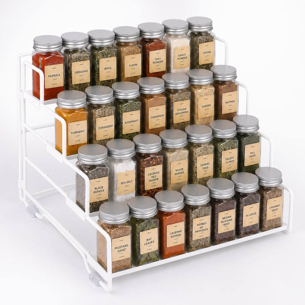 Spice Rack Organizer for Cabinet, Tiered Adjustable Spice Shelf Organization, Metal Seasoning Rack for Kitchen Countertop Cupboard Pantry, Raised Edge Anti-Slip Design for Jars and Bottles