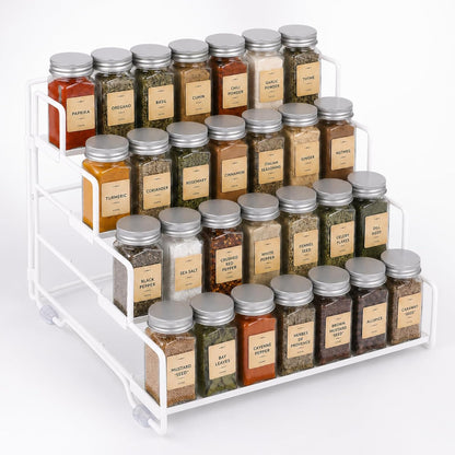 Spice Rack Organizer for Cabinet, Tiered Adjustable Spice Shelf Organization, Metal Seasoning Rack for Kitchen Countertop Cupboard Pantry, Raised Edge Anti-Slip Design for Jars and Bottles