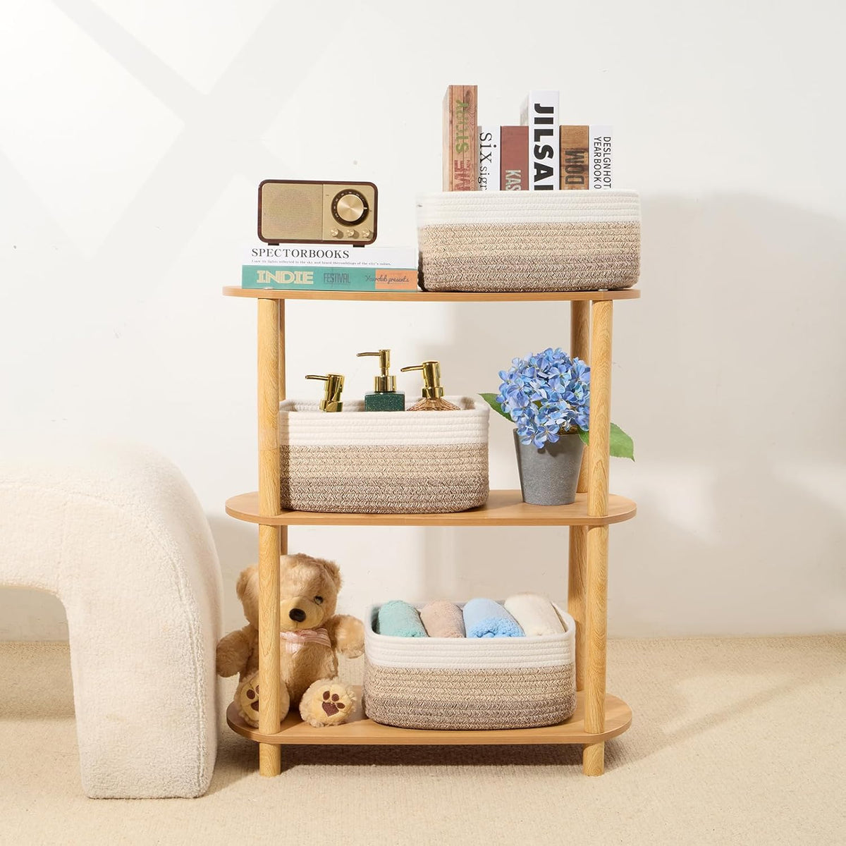 MiniArk Small Storage Baskets for Organizing | Closet Organizer Bins | Shelf Toy Basket | Woven Rope Baskets | Cube Decorative Box | Shallow Basket | L11.5xW7.5xH4.7| Brown