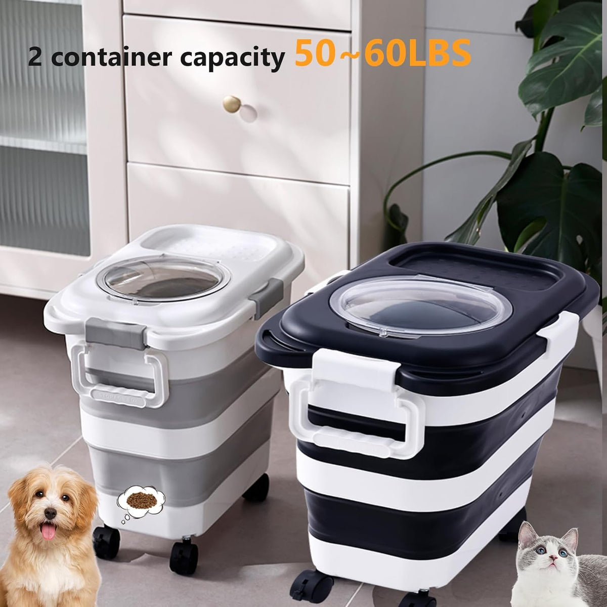 SEWIU Dog Food Storage Container Up to 2pack*20LB,Collapsible Dog Food Container with Travel Silicone Bowl and Scoop for Dog/Cat/Bird Food/Cat litter,Keep Dry Food Fresh,Easy to Move.