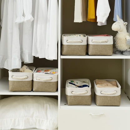 Fabric Storage Bins 12x8x5 inch [6-Pack] with Rope Handles - Decorative Baskets for Organizing
