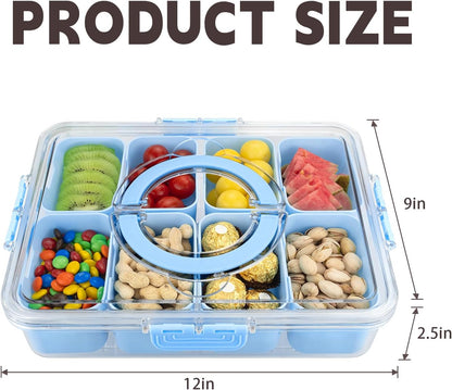 Divided Serving Tray with Lid and Handle,8 Compartments Snacks Box,Snack Fruit Tray,Veggie Tray,Portable Platter for Candy Fruits Nuts Snack Party Entertaining Picnic