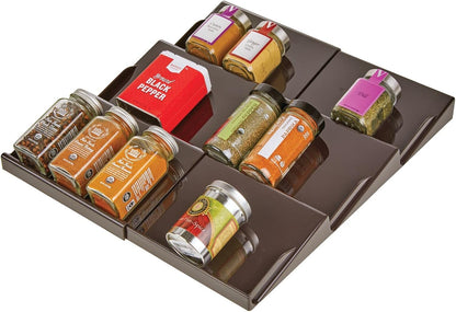 mDesign Expandable Plastic Deluxe Spice Rack, Drawer Organizer for Kitchen Cabinet Drawers, 3 Tier Slanted for Spice Jars, Food Seasoning Bottle Storage, Ligne Collection - Clear