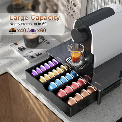 gianotter Crystal Tempered Glass Vertuo Pod Holder Drawer, Compatible with Nespresso Vertuo Capsules, Compatible with 40 Large or 60 Small Nespresso Capsule Organizer (transparent)