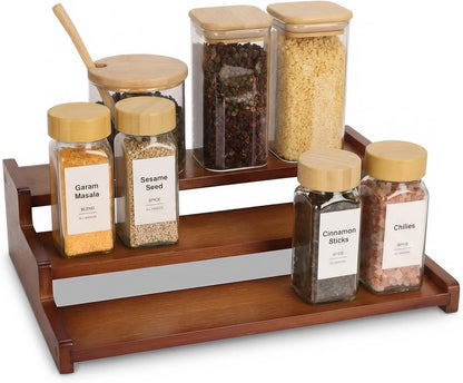 Spice Rack Organizer for Cabinet, 18in Bamboo Tiered Spice Rack，Used for Kitchen Countertops and Food Storage Room Organizer，Specially Designed for Jars and Spice Bottles(Bamboo, L)